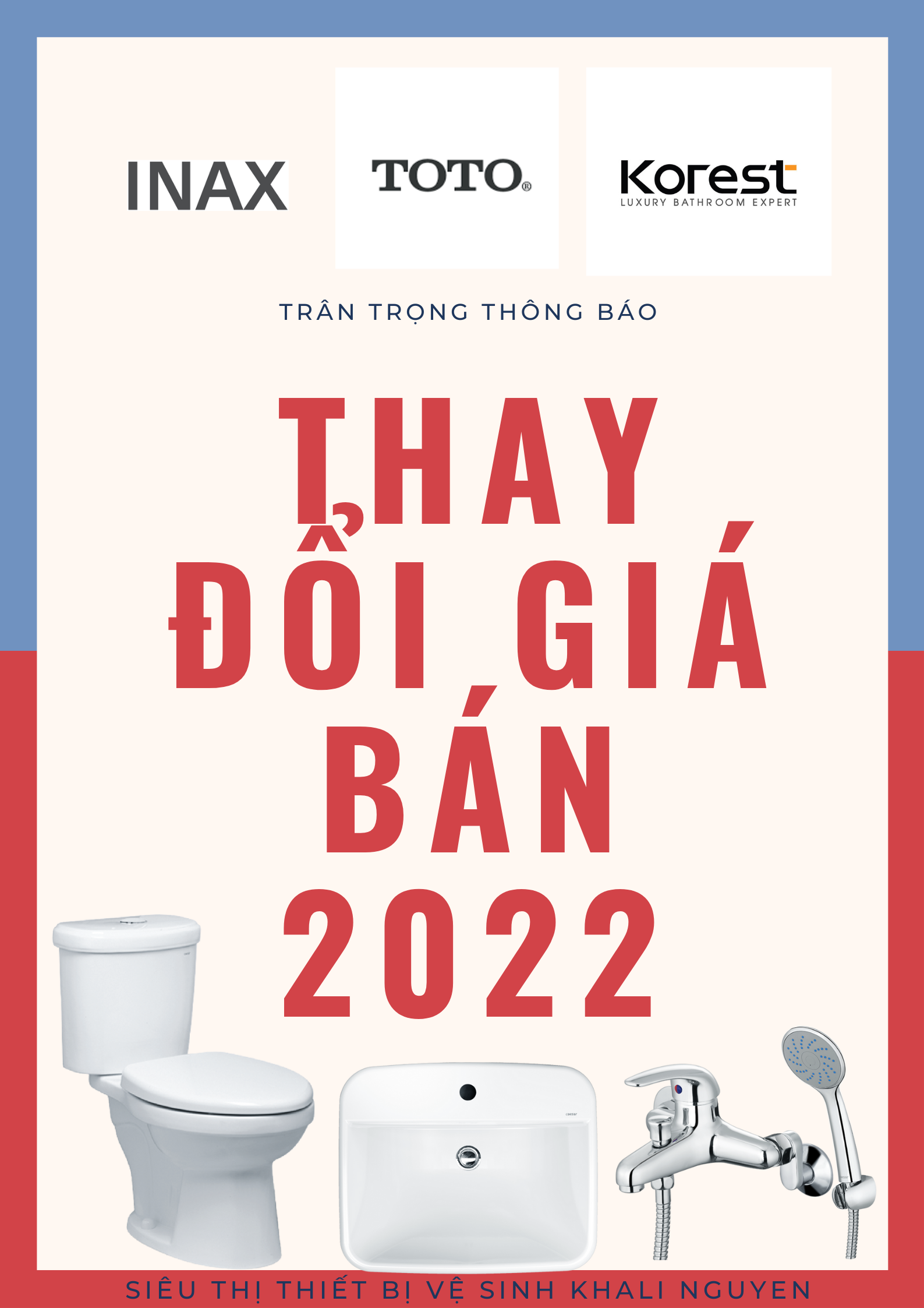 Thông báo tăng giá TOTO, Korest, Inax