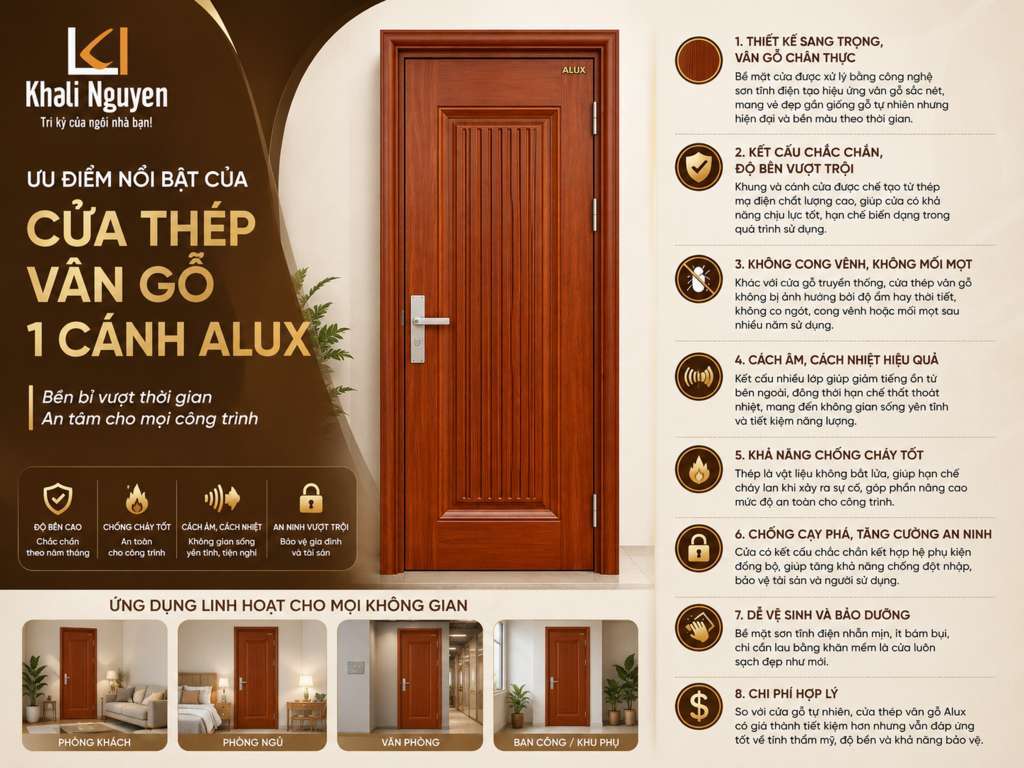 ưu điểm của cửa thép vân gỗ 1 cánh