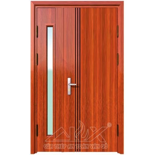 Cửa thép vân gỗ 2 cánh lệch Alux A21.TK