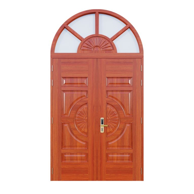 Cửa thép vân gỗ 2 cánh cân Alux A22.V.02H uốn vòm