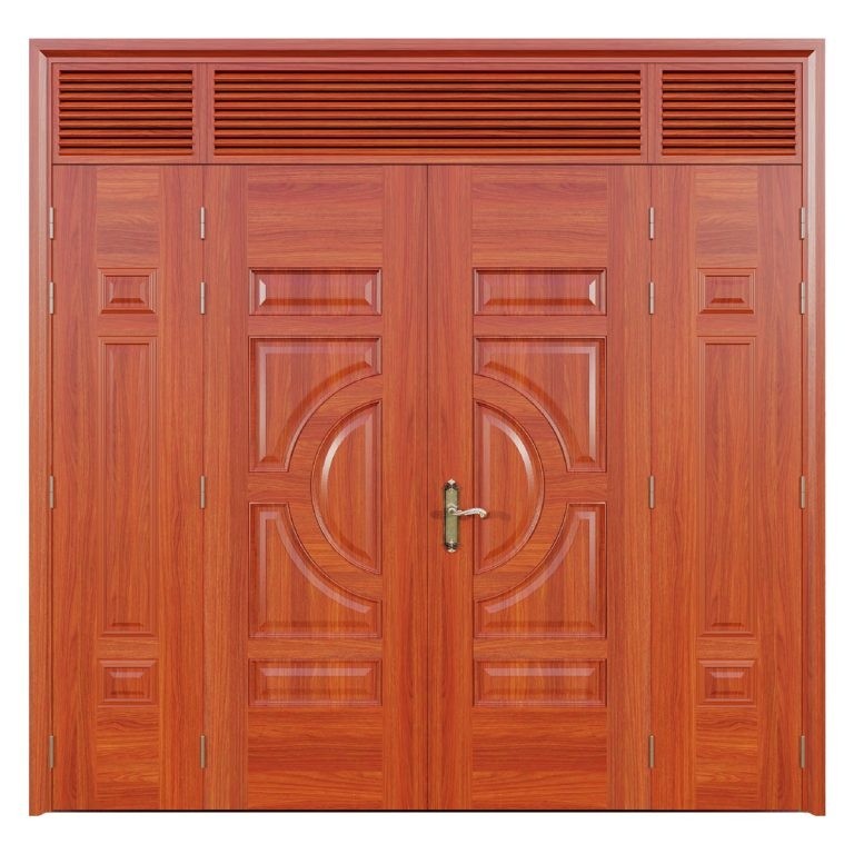 Cửa thép vân gỗ 4 cánh lệch Alux A42.02