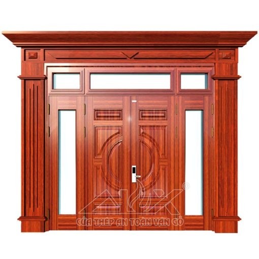 Cửa thép vân gỗ 4 cánh lệch Alux A42.2-K.K-PĐ 