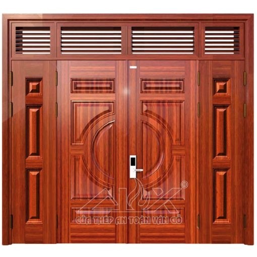 Cửa thép vân gỗ 4 cánh lệch Alux A42.A2-B2.NC