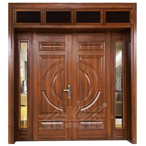 Cửa thép vân gỗ 4 cánh lệch Alux A42.A2-K.NC