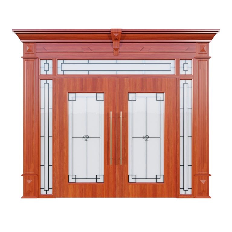 Cửa thép vân gỗ 4 cánh lệch Alux A42N