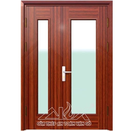 Cửa thép vân gỗ 2 cánh lệch Alux A21.K