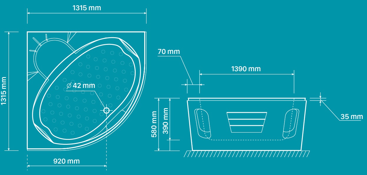 Bản vẽ bồn tắm góc xây Amazon TP-6063