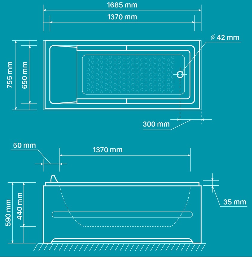 Bản vẽ bồn tắm xây Amazon TP-6069 