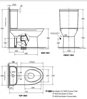 Bản Vẽ Bồn Cầu 2 Khối American Standard 2630-WT Modern