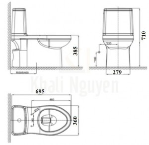 Bản vẽ kỹ thuật bồn cầu VF-1858PL