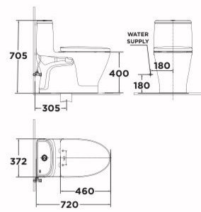 Bản vẽ bồn cầu 1 khối American Standard VF-1863