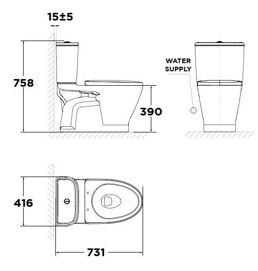 Bản Vẽ Bồn Cầu Hai Khối American Standard Loven VF-2162