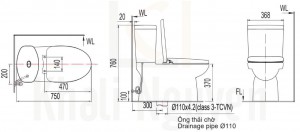Bản Vẽ Bồn Cấu 2 Khối American Standard VF-2719 
