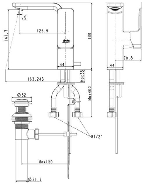 Bản vẽ vòi Lavabo American Standard Acacia E WF-1305