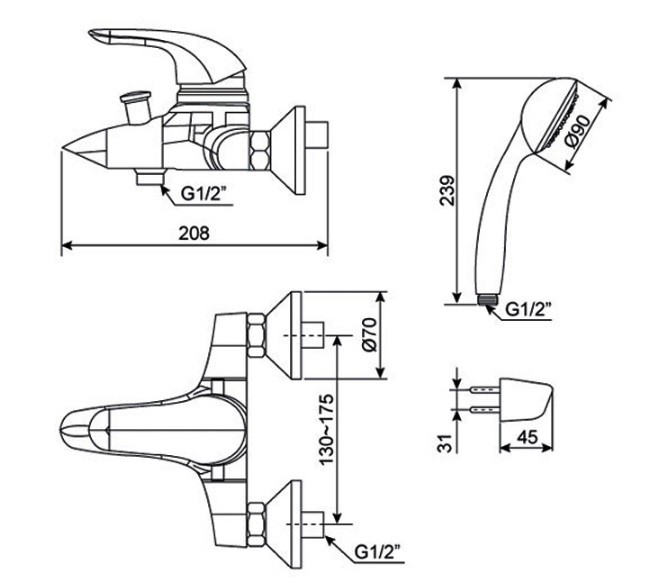 Bản vẽ sen tắm thường American Standard Saga WF-1511