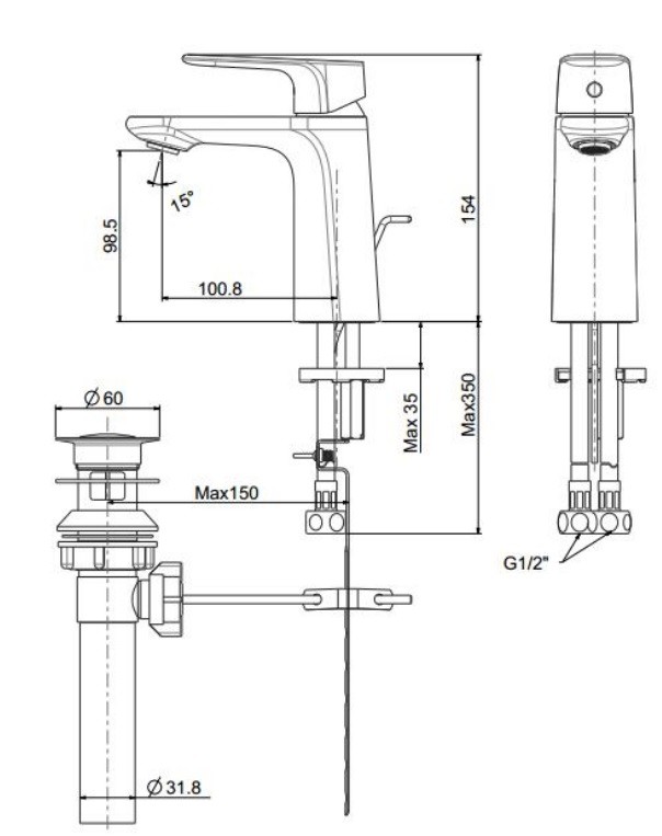 Bản vẽ vòi lavabo American Standard 1 Lỗ WF-1701