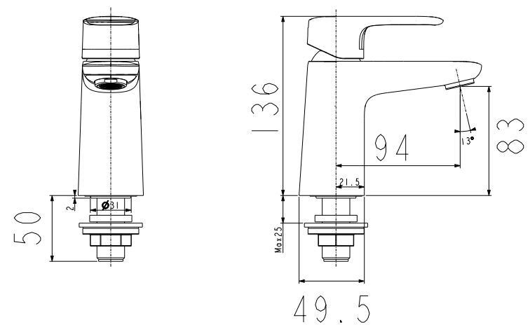 Bản vẽ vòi lavabo American Standard 1 Lỗ Loven WF-1M06