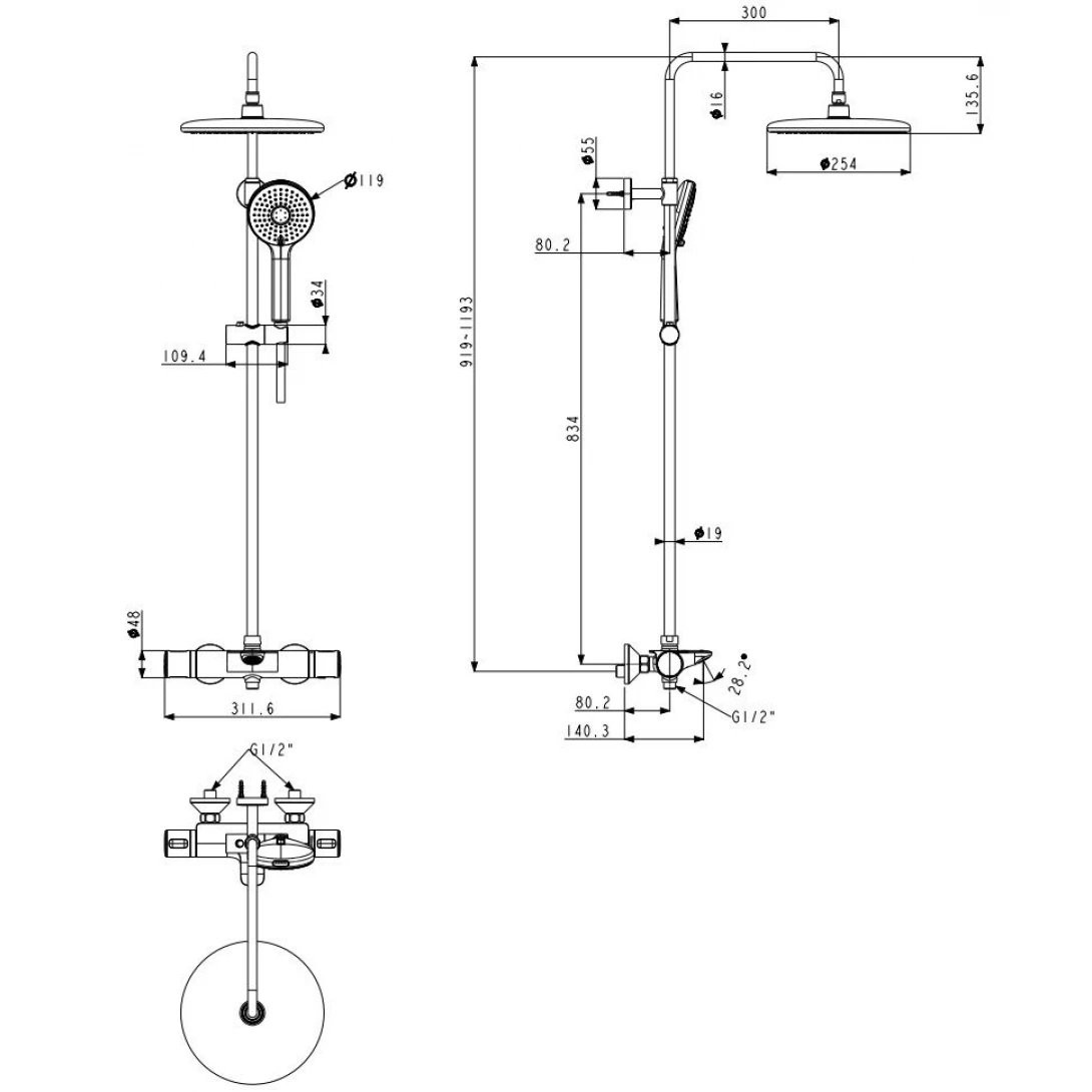 Bản vẽ sen tắm cây American Standard WF-1M13