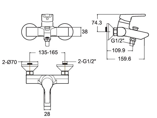 Bản vẽ sen tắm thường American Standard Active WF-3913 nóng lạnh