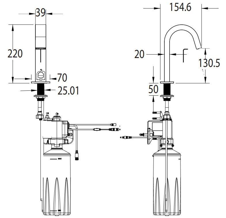 Bản vẽ vòi lavabo cảm ứng American Standard WF-8101