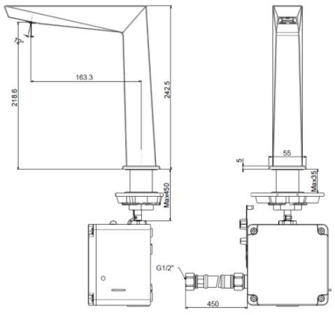 Bản vẽ vòi lavabo cảm ứng American Standard WF-8510.AC