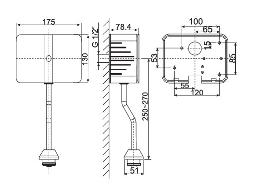 Bản Vẽ Van Xả Tiểu American Standard WF-8609 Cảm Ứng Âm Tường Nguồn Pin