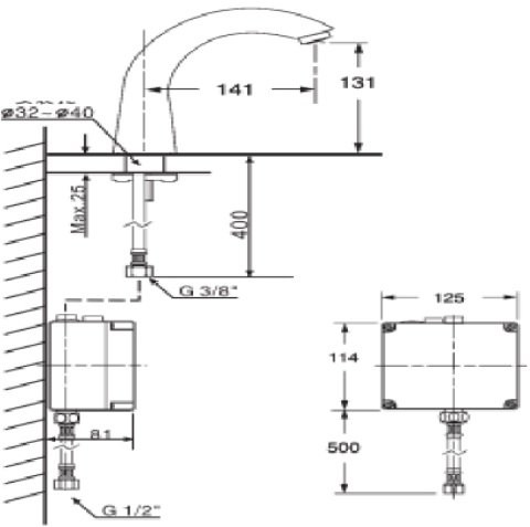Bản vẽ vòi lavabo cảm ứng American Standard Selectronic WF-8815