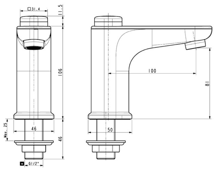 Bản vẽ vòi lavabo American Standard EasyFLO WF-T823B