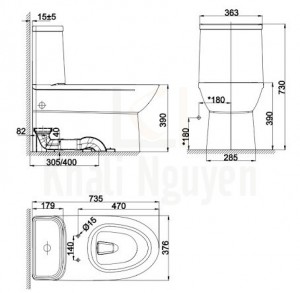 Bản Vẽ Bồn Cầu 1 Khối American Standard WP-2073