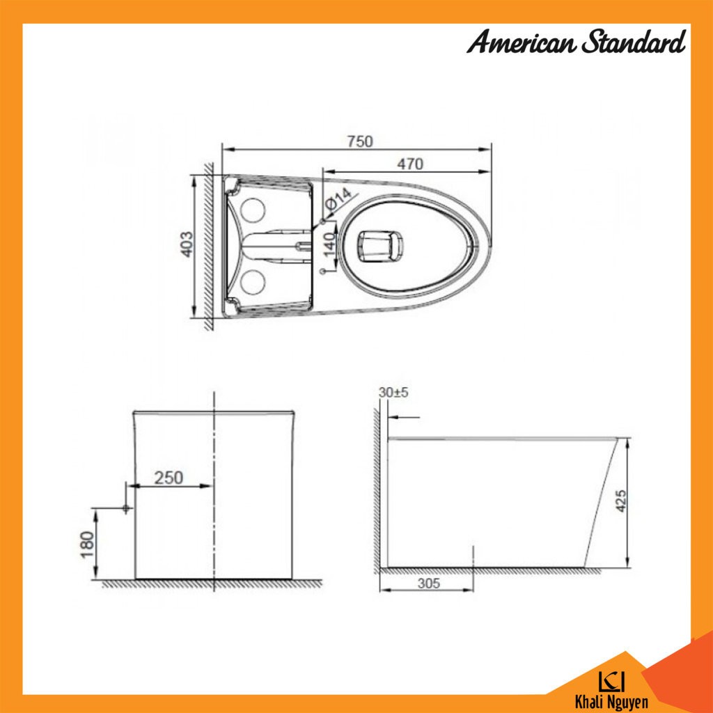 Bản Vẽ Bồn Cầu Một Khối American Standard WP-3232