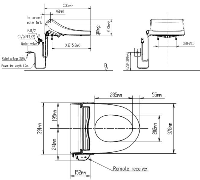 Bản Vẽ Nắp Rửa Bồn Cầu Thông Minh American Standard Slim WP-7SR1