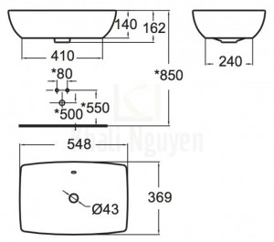 Bản Vẽ Chậu Rửa Lavabo American Standard WP-F650 Milano Đặt Bàn