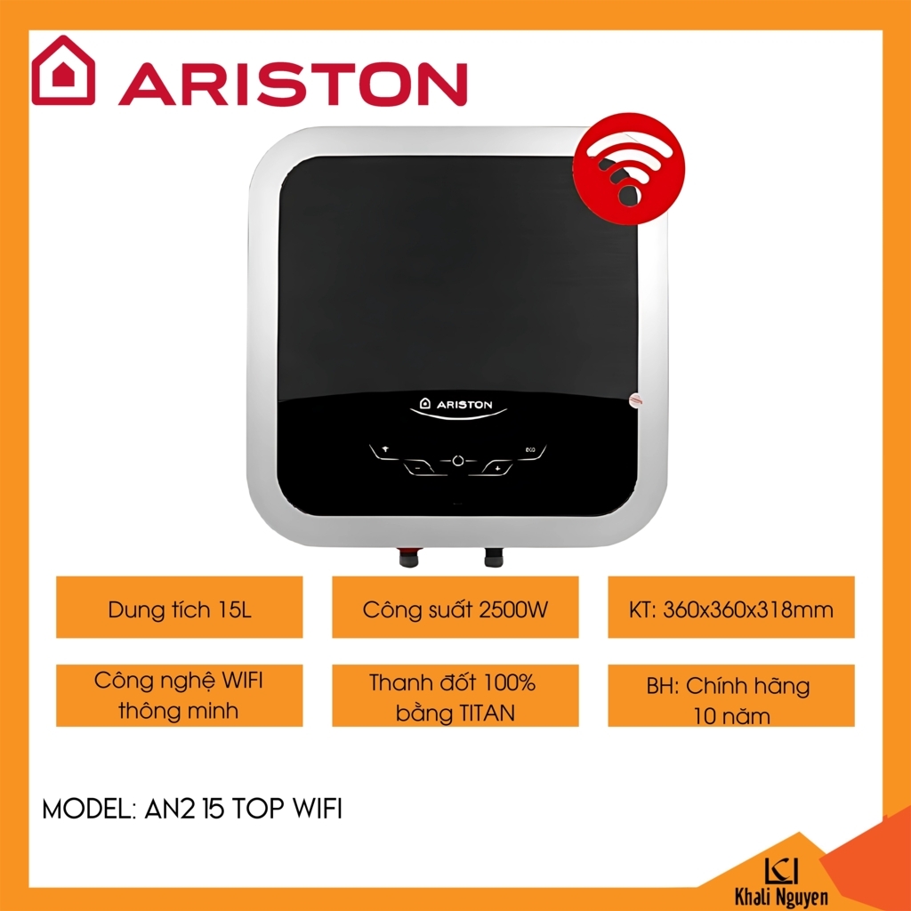 Bình nóng lạnh gián tiếp 15L Ariston AN2 15 TOP WIFI 