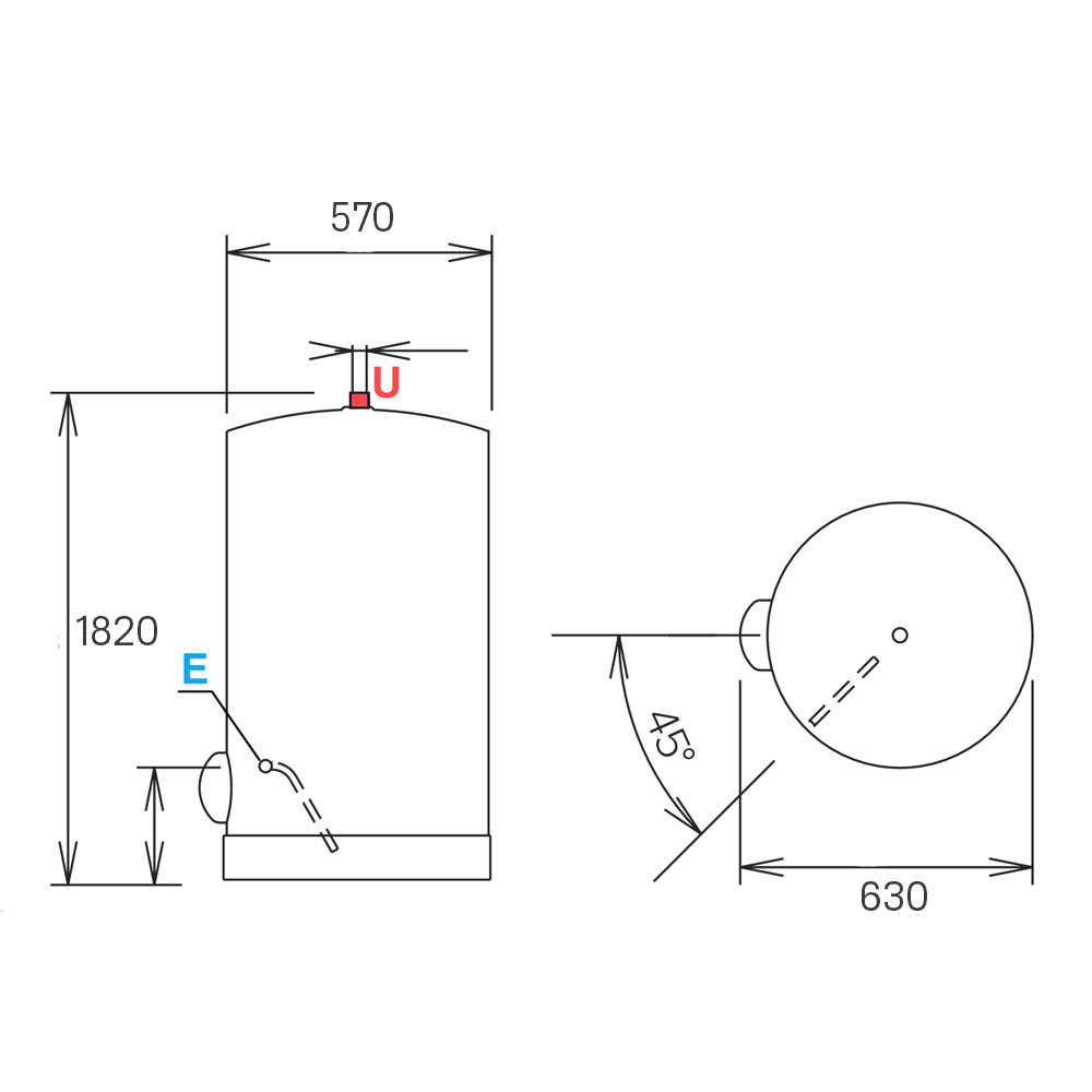 Bản vẽ bình nóng lạnh gián tiếp đặt sàn 300L Ariston ARI 300 STAB 570 THER MO VS EU