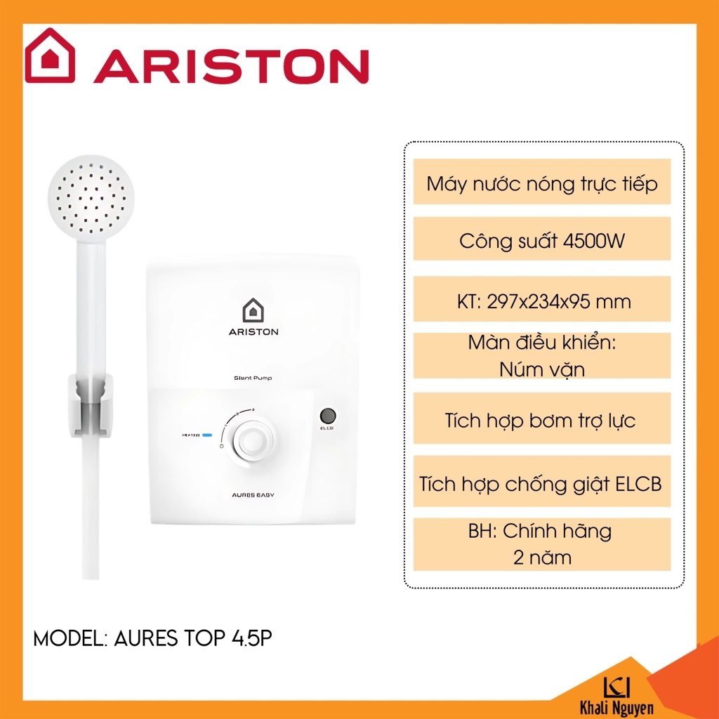Máy nước nóng trực tiếp Ariston AURES TOP 4.5P
