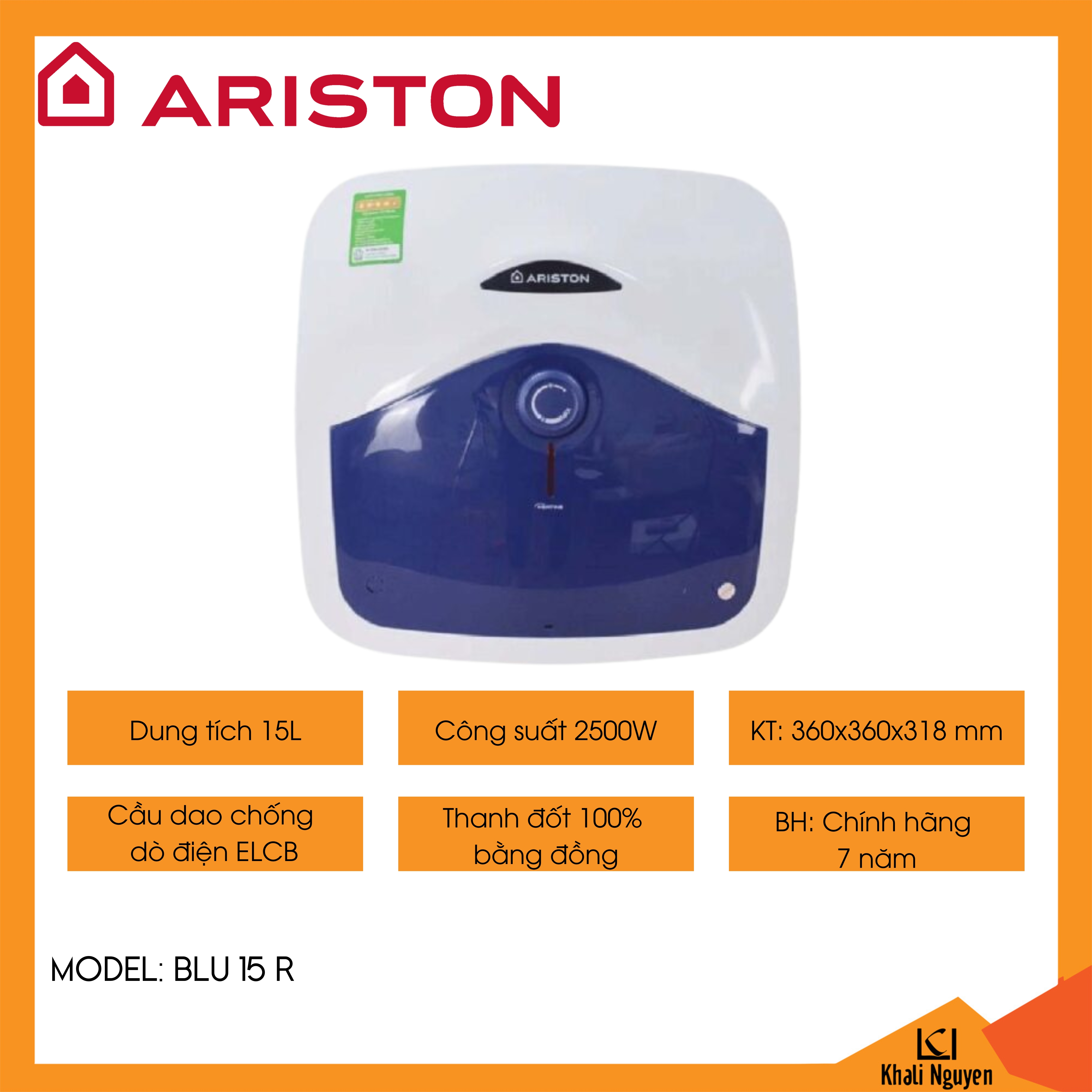Bình nóng lạnh gián tiếp 15L Ariston BLU 15 R