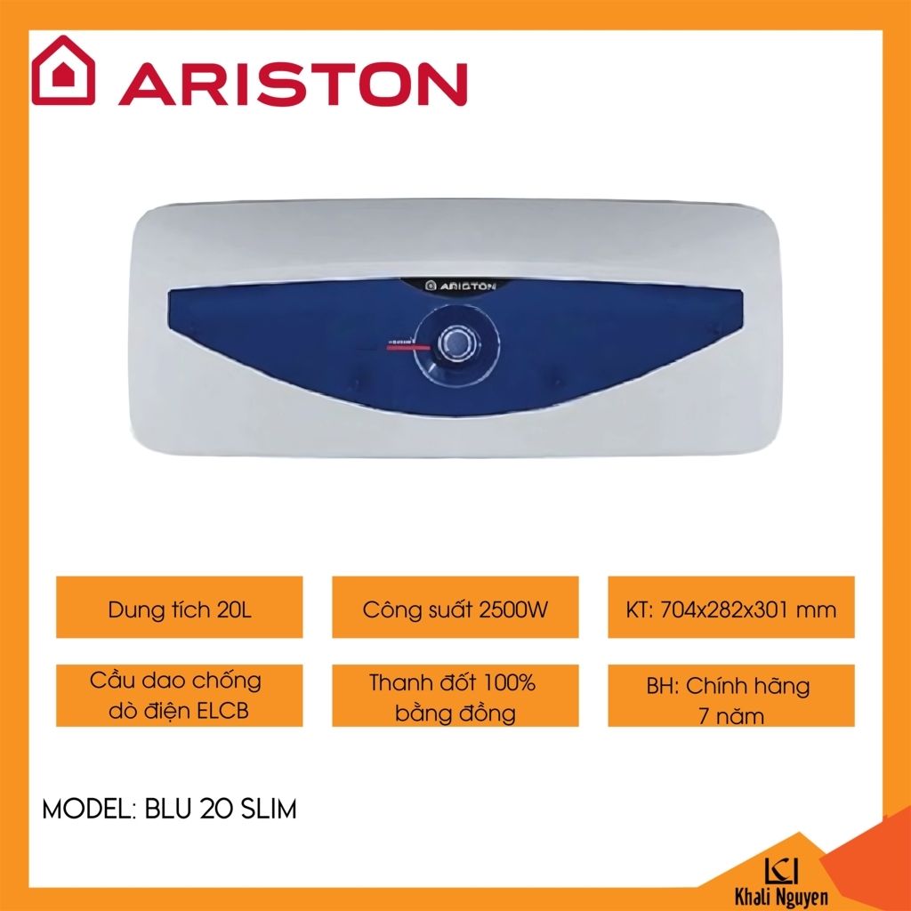 Bình nóng lạnh gián tiếp 20L Ariston BLU 20 SLIM