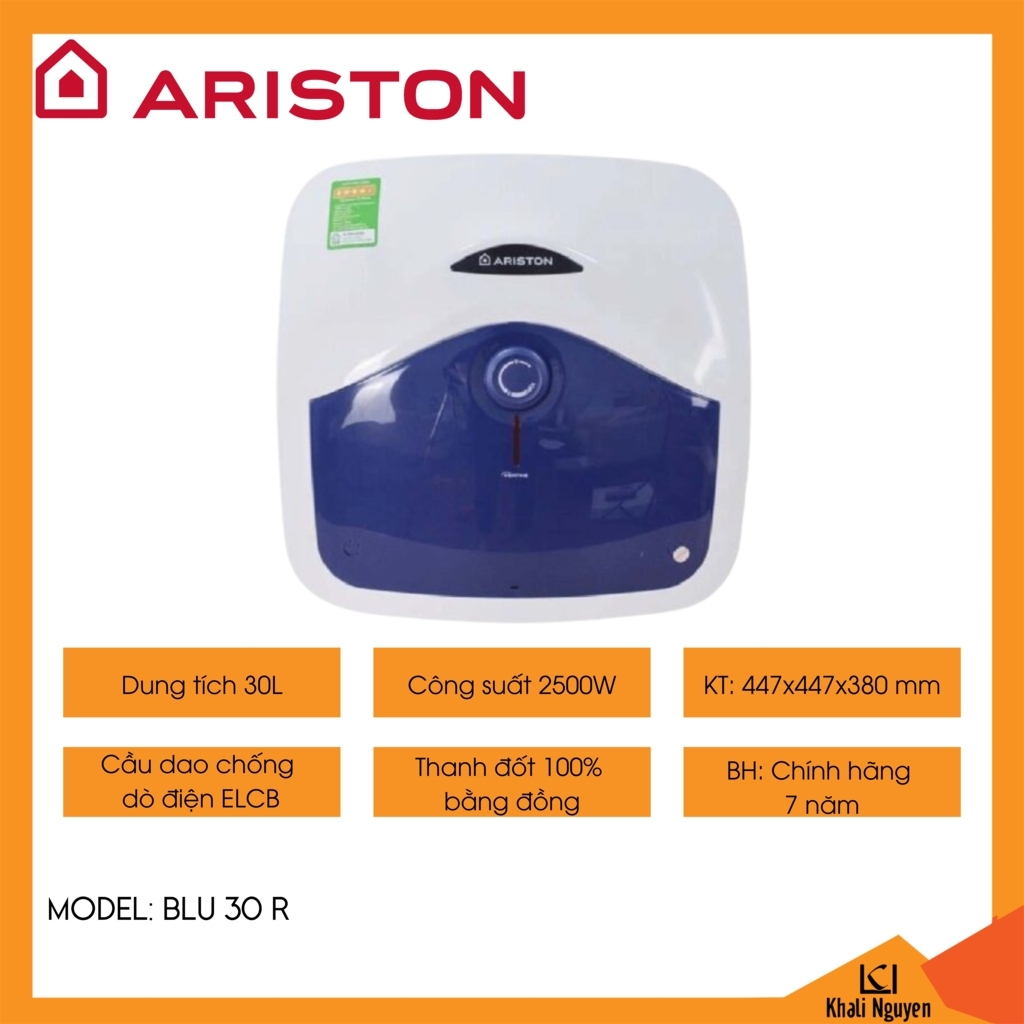 Bình nóng lạnh gián tiếp 30L vuông Ariston BLU 30 R