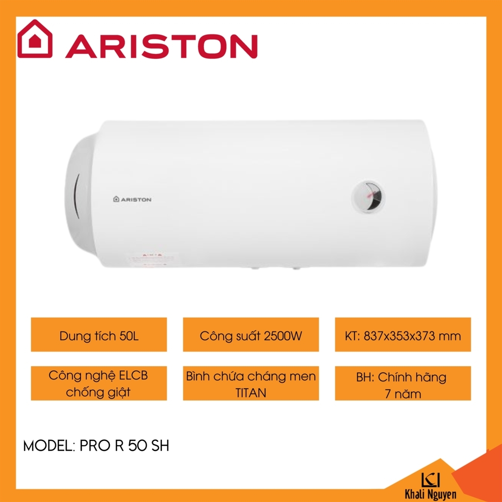 Bình nóng lạnh gián tiếp 50L ngang Ariston PRO R 50 SH