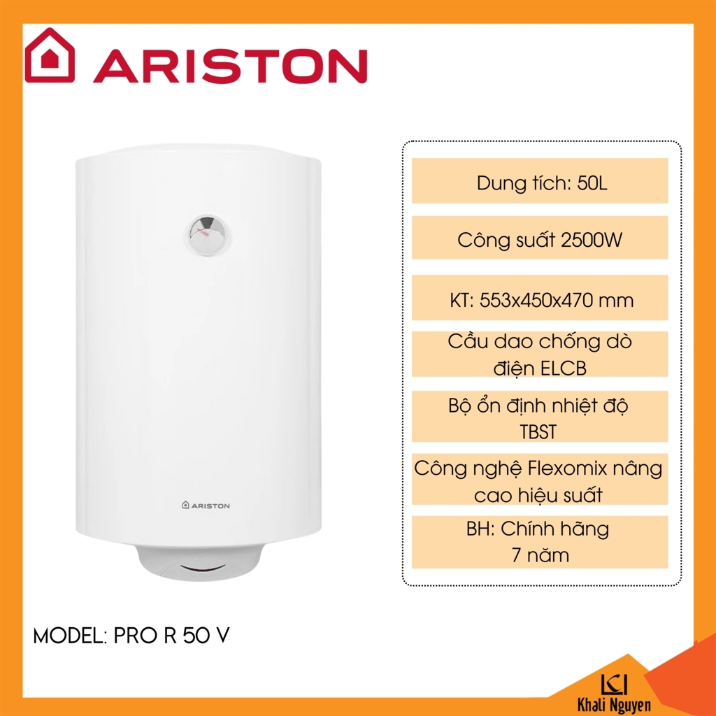 Bình nóng lạnh gián tiếp 50L đứng Ariston PRO R 50 V