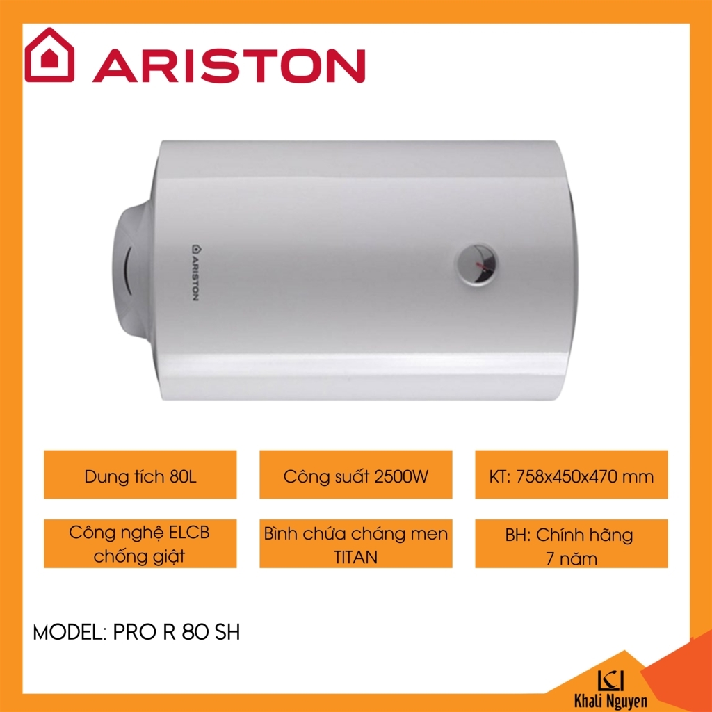 Bình nóng lạnh gián tiếp 80L ngang Ariston PRO R 80 SH