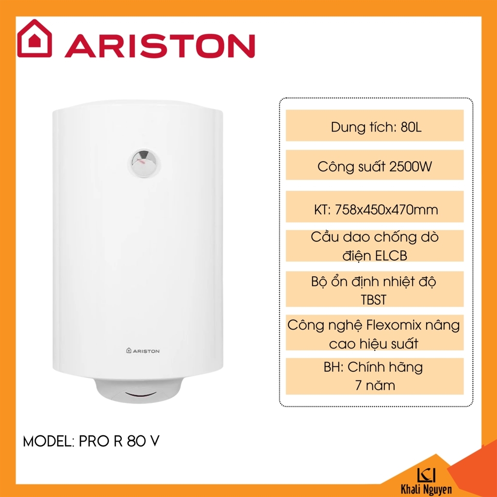 Bình nóng lạnh gián tiếp 80L đứng Ariston PRO R 80 V
