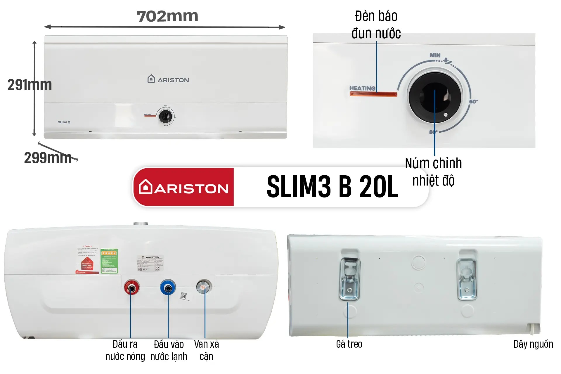 Thông số bình nóng lạnh gián tiếp Ariston SLIM3 20 B