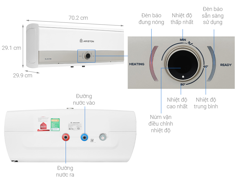 Thông số bình nóng lạnh gián tiếp Ariston SLIM3 20 R