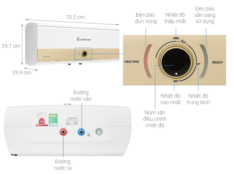 Bản vẽ bình nóng lạnh gián tiếp Ariston SLIM3 20 RS MT