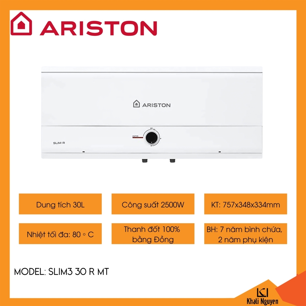 Bình nóng lạnh gián tiếp Ariston SLIM3 30 R MT AG+ 30L