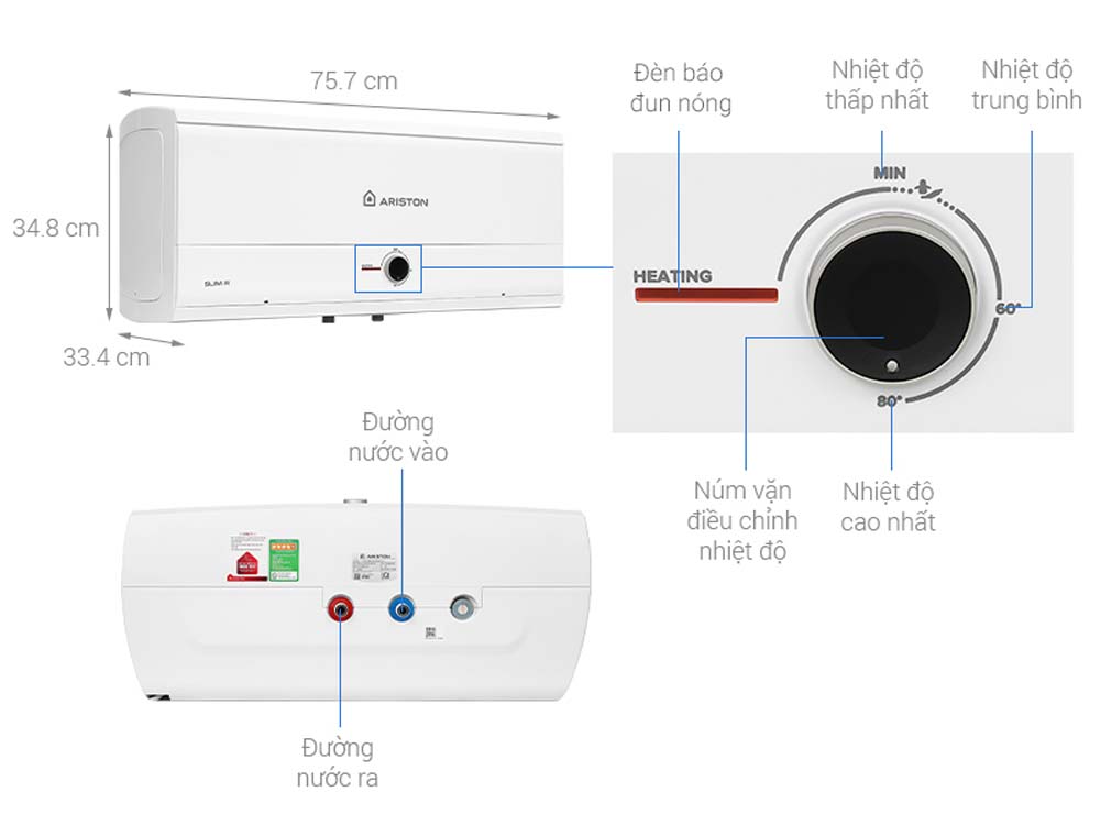 Thông số bình nóng lạnh gián tiếp Ariston SLIM3 30 R MT AG+ 30L