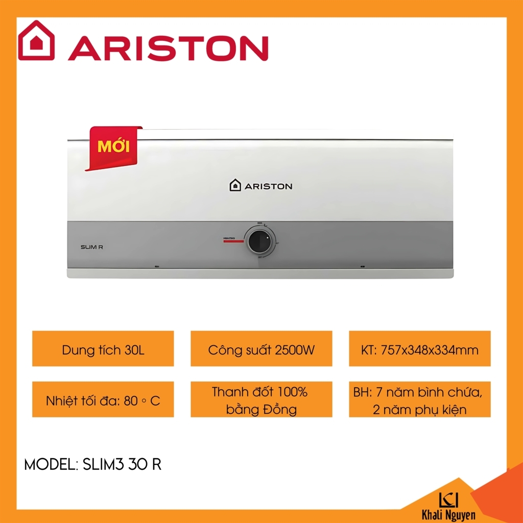 Bình nóng lạnh gián tiếp Ariston SLIM3 30 R