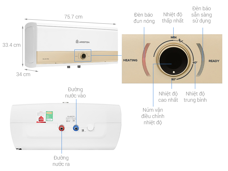 Cấu tạo bình nóng lạnh gián tiếp Ariston SLIM3 30 RS MT AG+