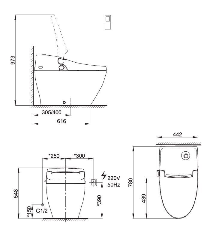 Bản Vẽ Bồn Cầu Thông Minh AXENT COLLIN E006-0331-T1